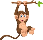 Мультяшная милая обезьяна висит на ветке дерева | Премиум векторы